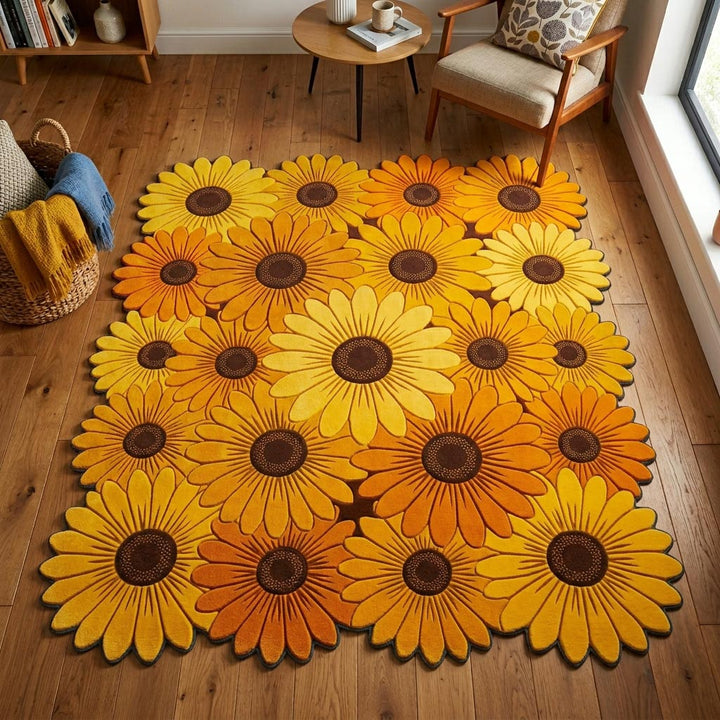 Alfombra de Área de Forma Personalizada con Diseño de Girasol