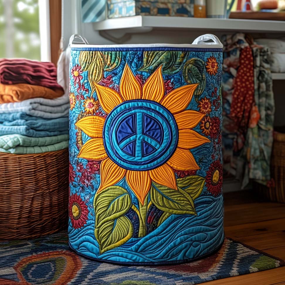 Cesta de Ropa Acolchada con Diseño de Girasoles y Paz