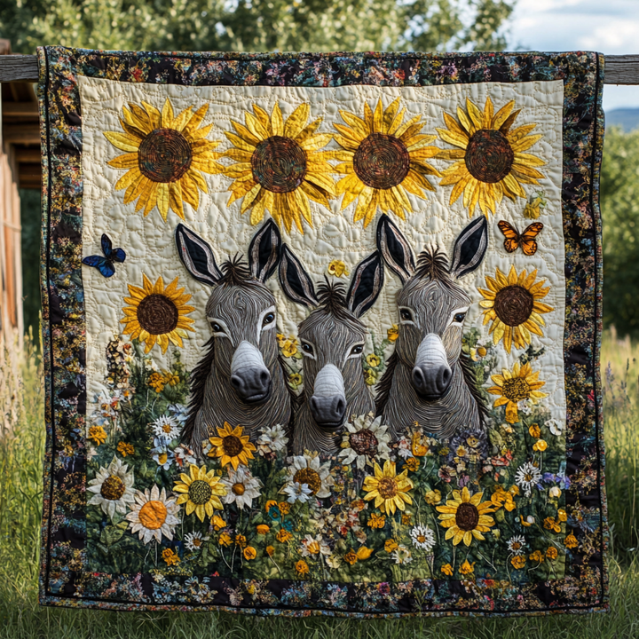 Manta Acolchada de Burros Encantadores con Girasoles