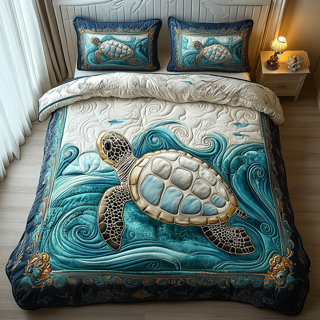 Juego de Ropa de Cama Acolchada de 3 Piezas Tortuga