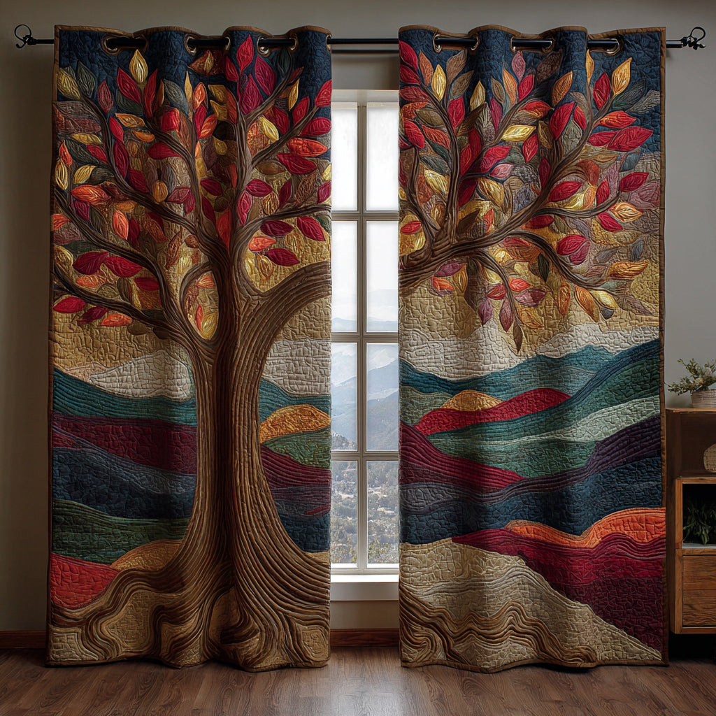 Cortinas Acolchadas Árbol de la Vida al Atardecer