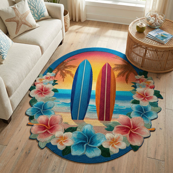 Alfombra de Área Personalizada en Forma de Tabla de Surf al Atardecer
