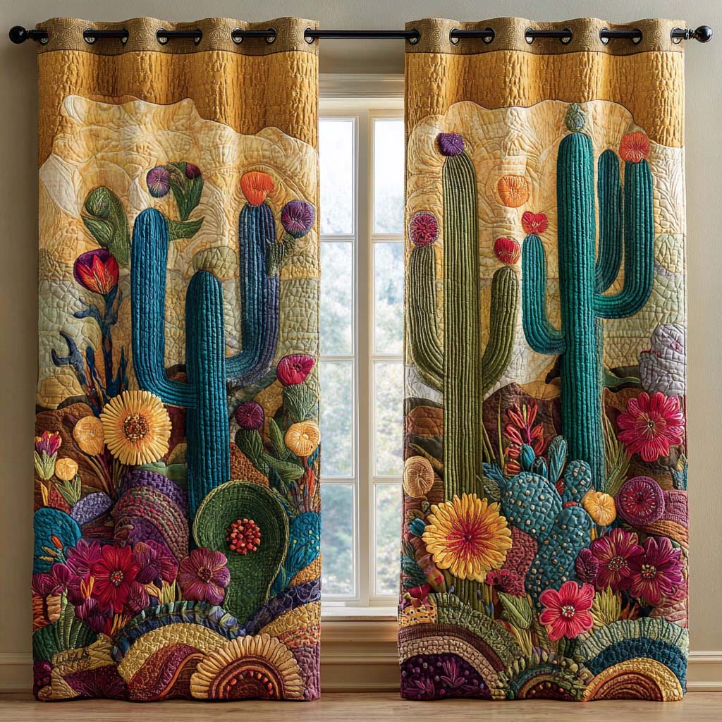Cortinas Acolchadas de Cactus Teal Bloom