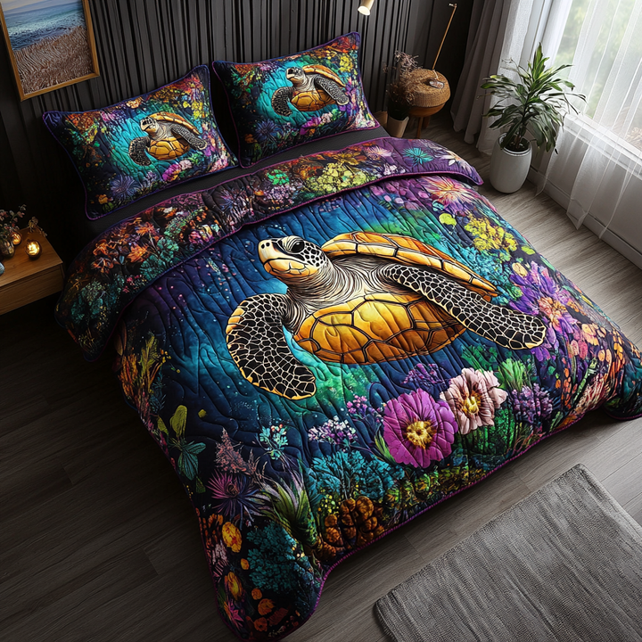 Juego de Ropa de Cama Acolchada de 3 Piezas Tortuga