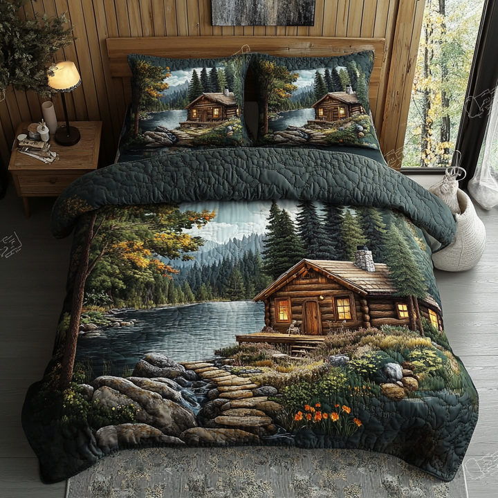 Juego de Ropa de Cama Acolchado de 3 Piezas Cabaña Atemporal
