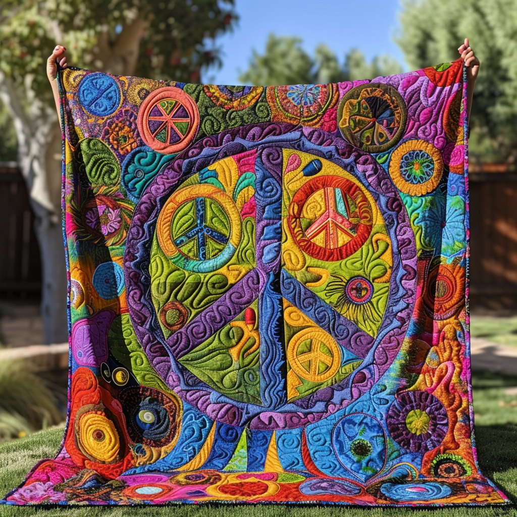 Manta Acolchada con Signo de Paz Psicodélico