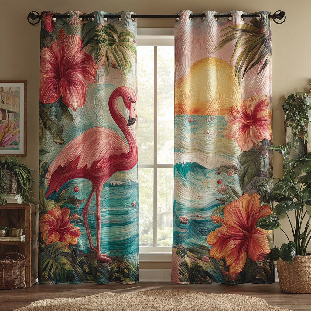 Cortinas Acolchadas con Flamencos Tropicales