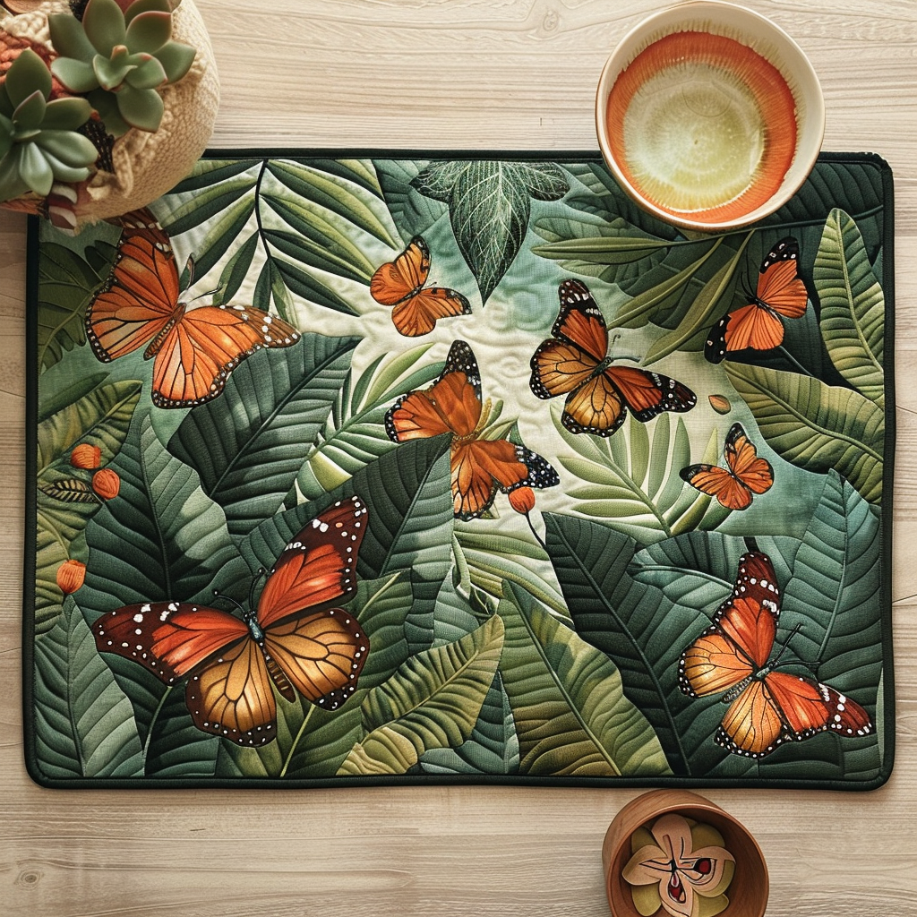 Mantelito Acolchado de Mariposas Tropicales