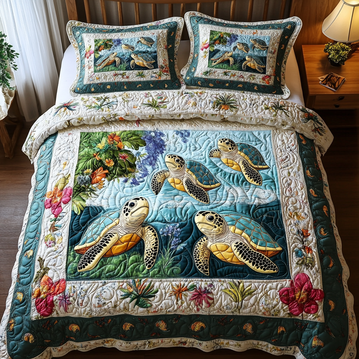 Juego de Ropa de Cama Acolchada de 3 Piezas Tortuga
