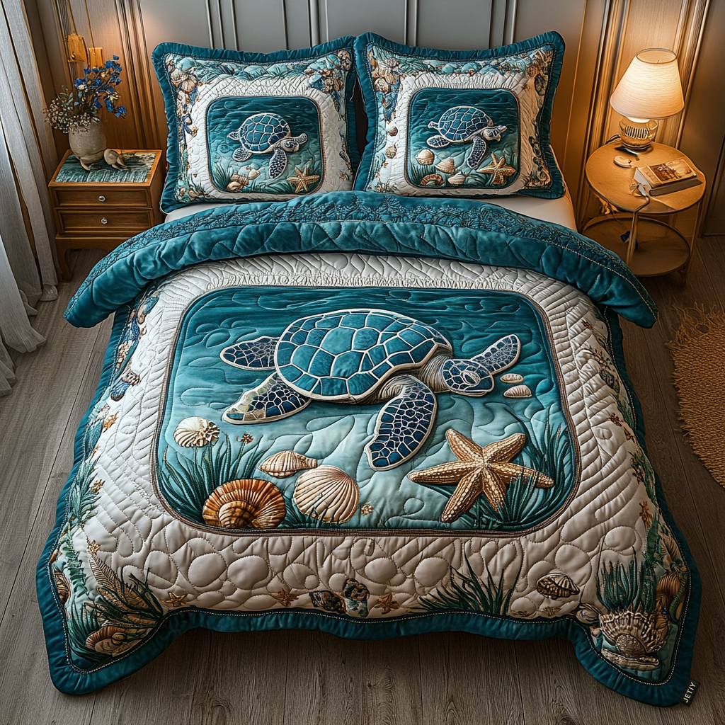 Juego de Ropa de Cama Acolchada de 3 Piezas Tortuga