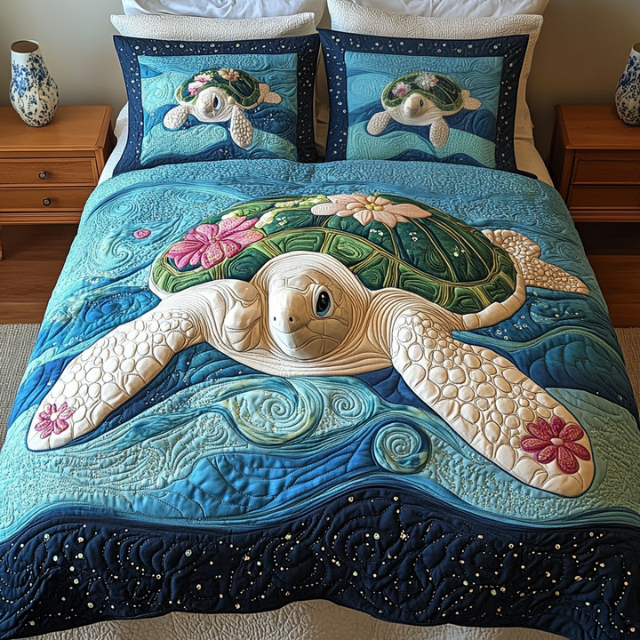 Juego de Ropa de Cama Acolchado de 3 Piezas Turtle Tides