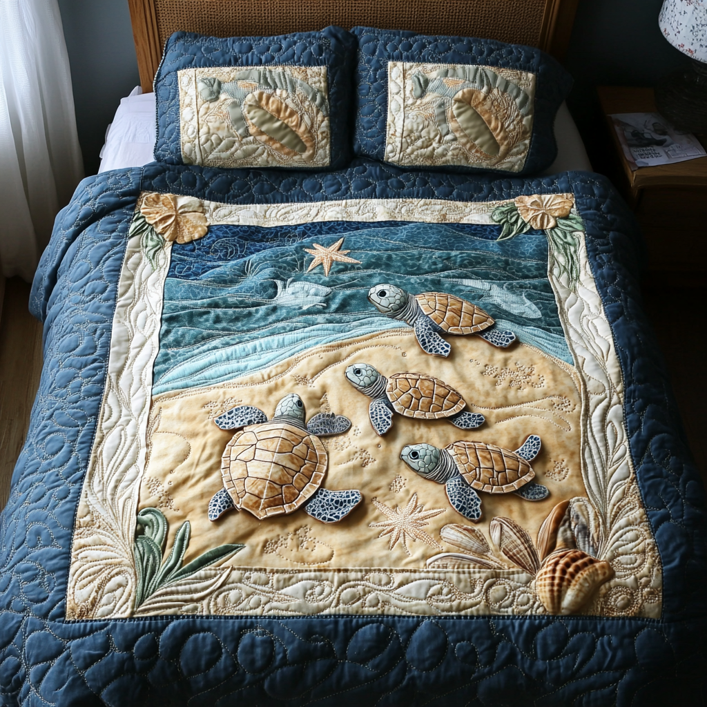 Juego de Ropa de Cama Acolchado de 3 Piezas Turtles in Paradise