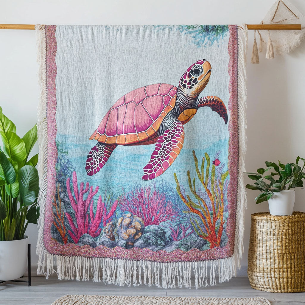 Manta Woven de Sofá de Coral Vibrante