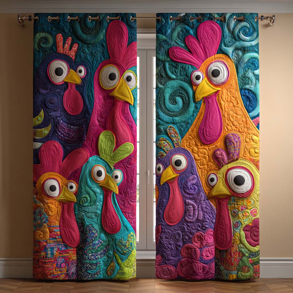 Cortinas Acolchadas de Gallo Folclórico Vibrante