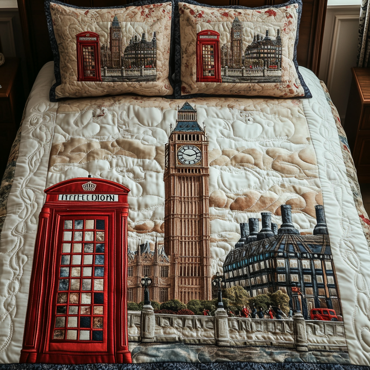 Juego de Ropa de Cama Acolchado Vintage Londres de 3 Piezas