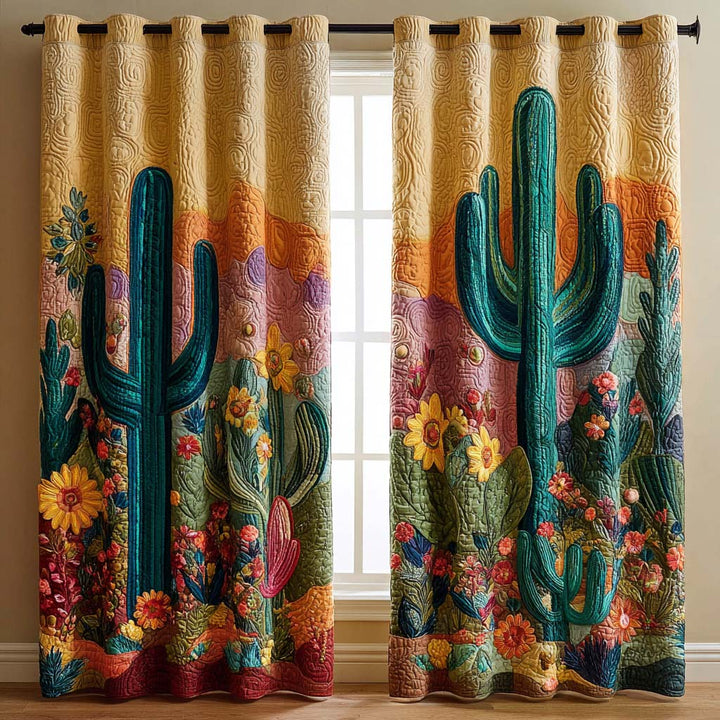 Cortinas Acolchadas de Cactus al Atardecer Cálido