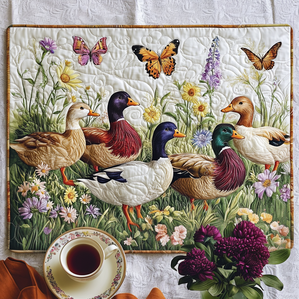Mantelito Acolchado de Pato Floral Caprichoso