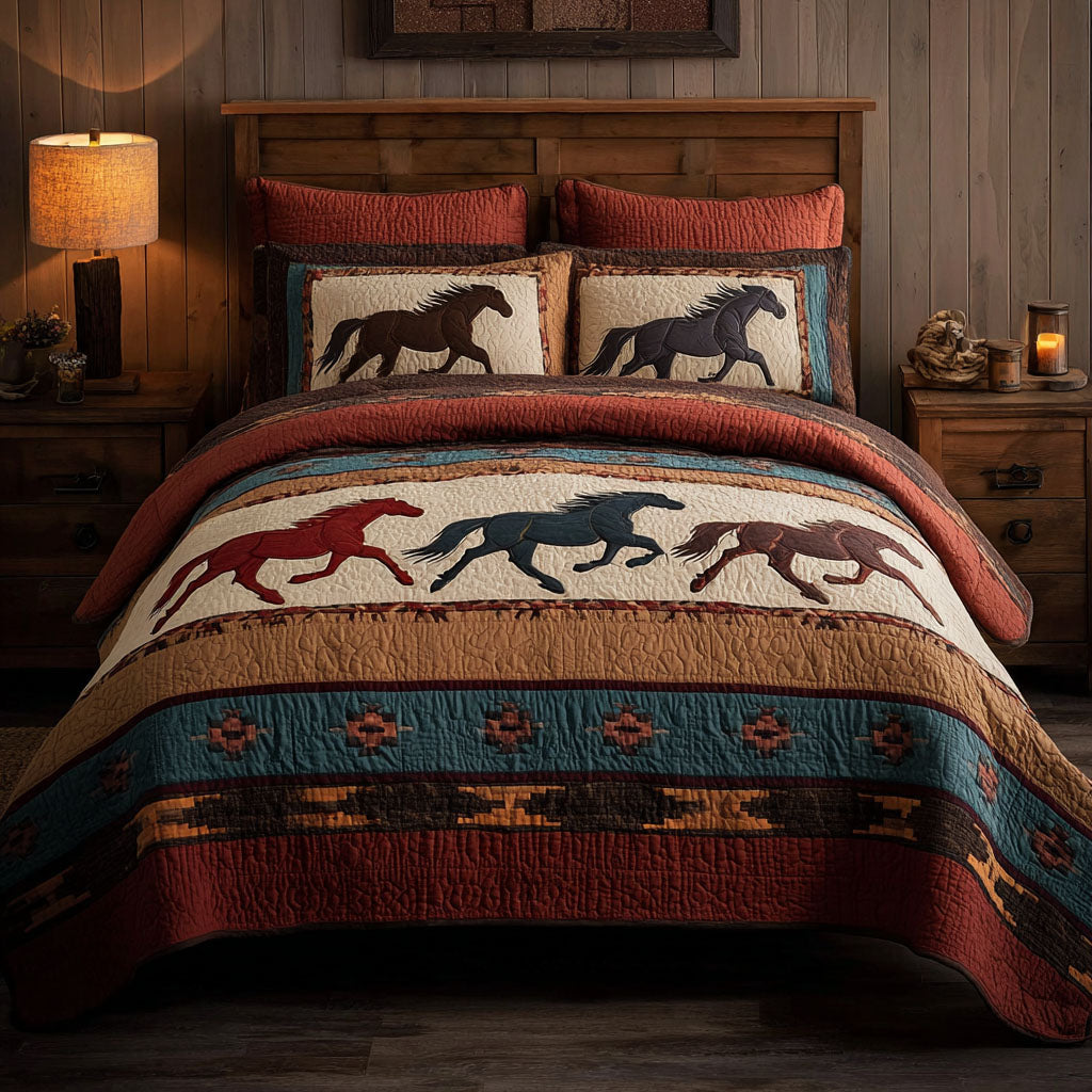 Juego de Ropa de Cama Acolchada de 3 Piezas con Caballos Salvajes