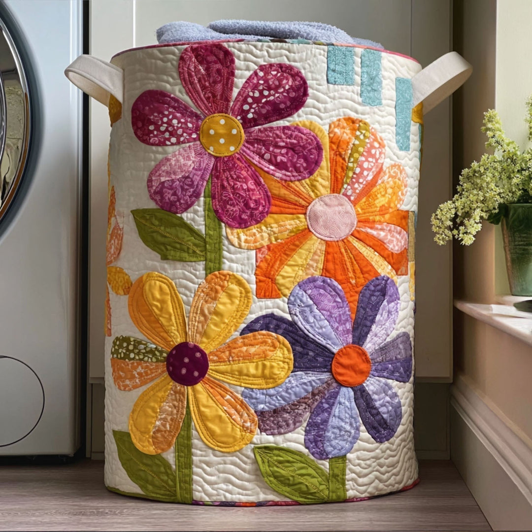 Cesta de Ropa Acolchada con Flores