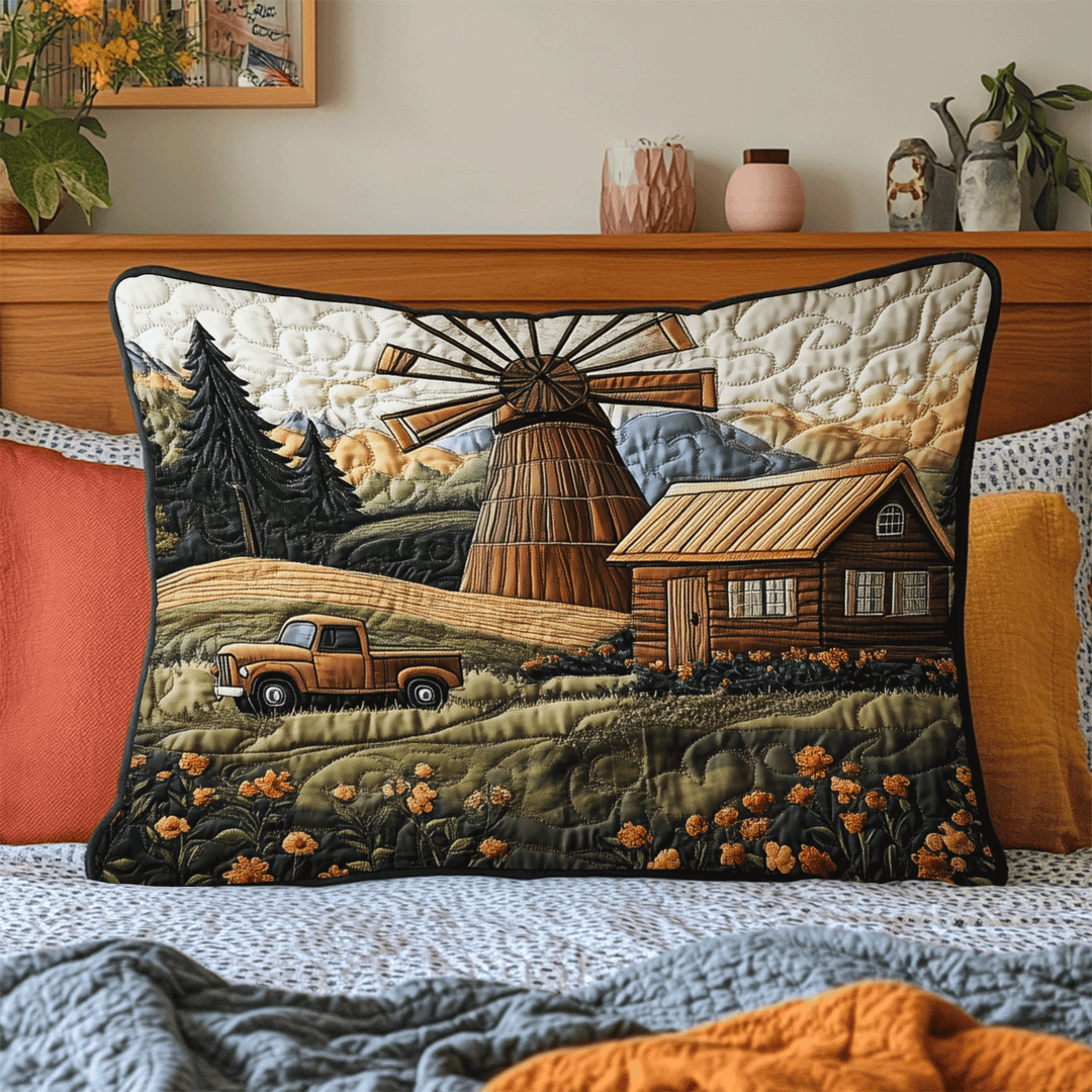 Funda de Almohada de Cama Acolchada Serenidad de Molinos de Viento