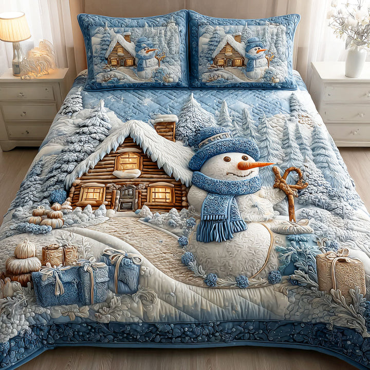 Juego de Ropa de Cama Acolchada de 3 Piezas "Maravilla de Muñecos de Nieve"