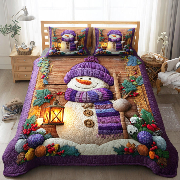 Juego de Ropa de Cama Acolchada de 3 Piezas "Maravilla de Muñecos de Nieve"