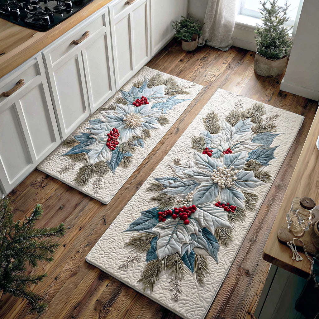 Alfombra de Cocina con Encanto de Poinsettia de Invierno