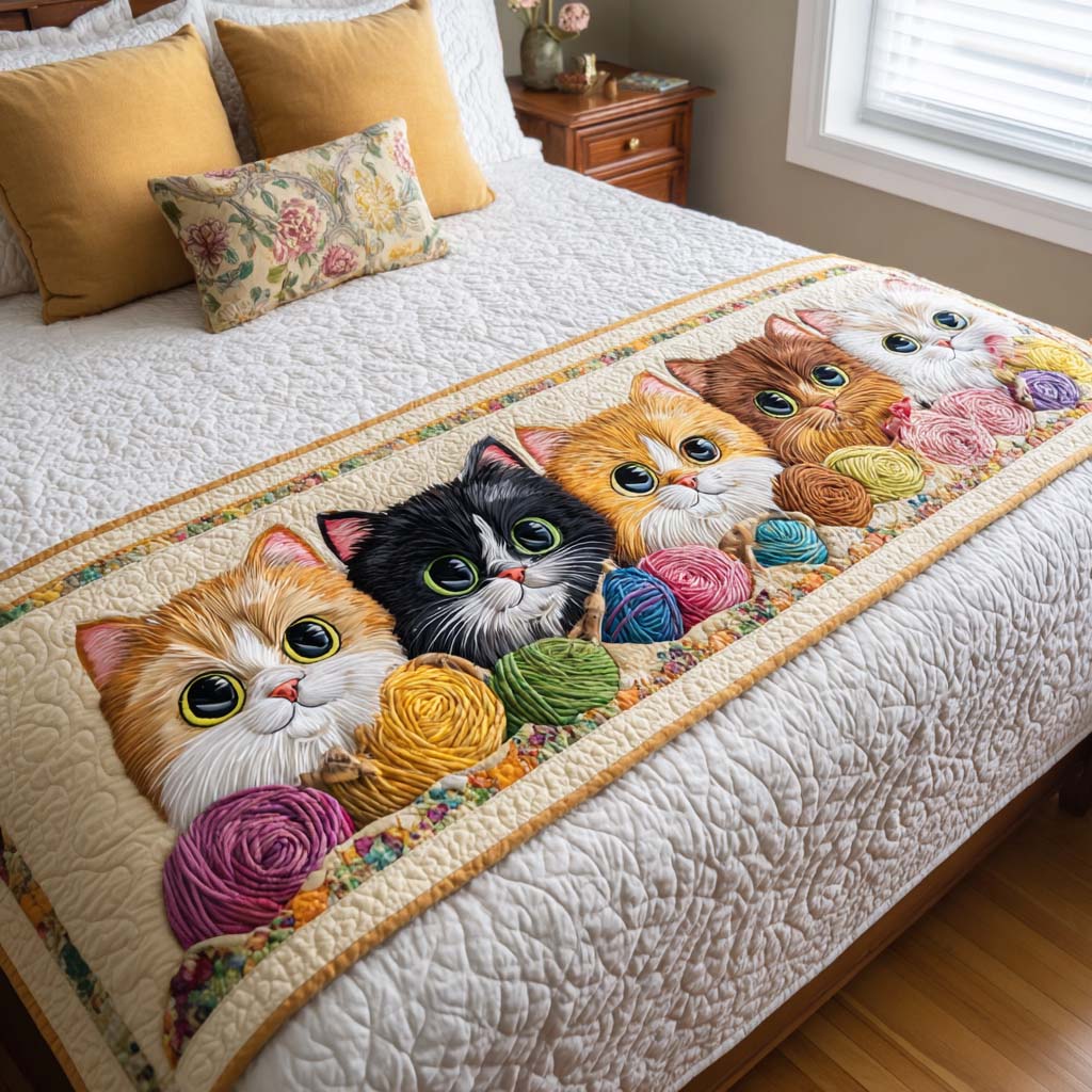 Caminito de Cama Acolchado de Gatos de Hilo
