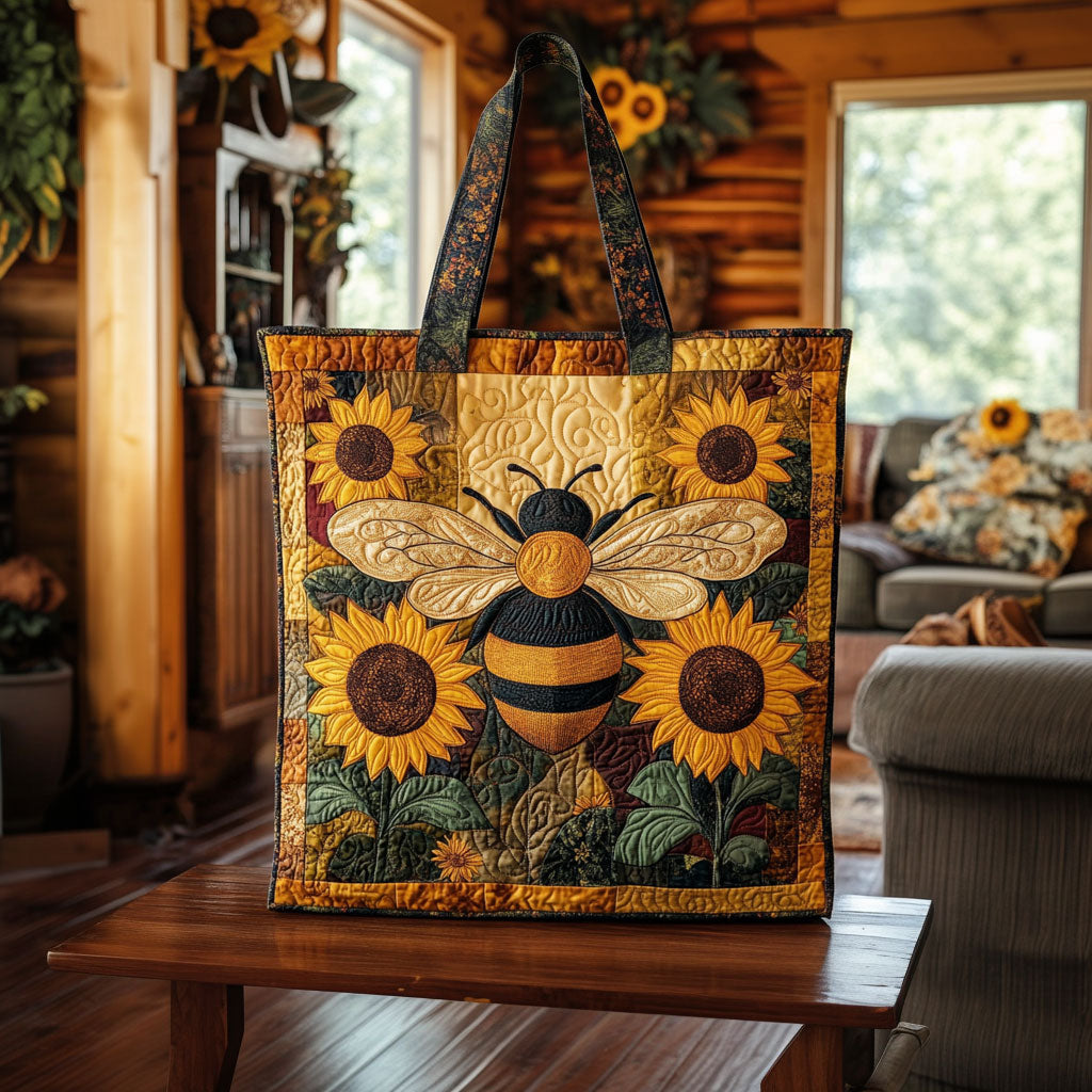 Bolsa Tote Acolchada de Girasol Vintage con Abeja