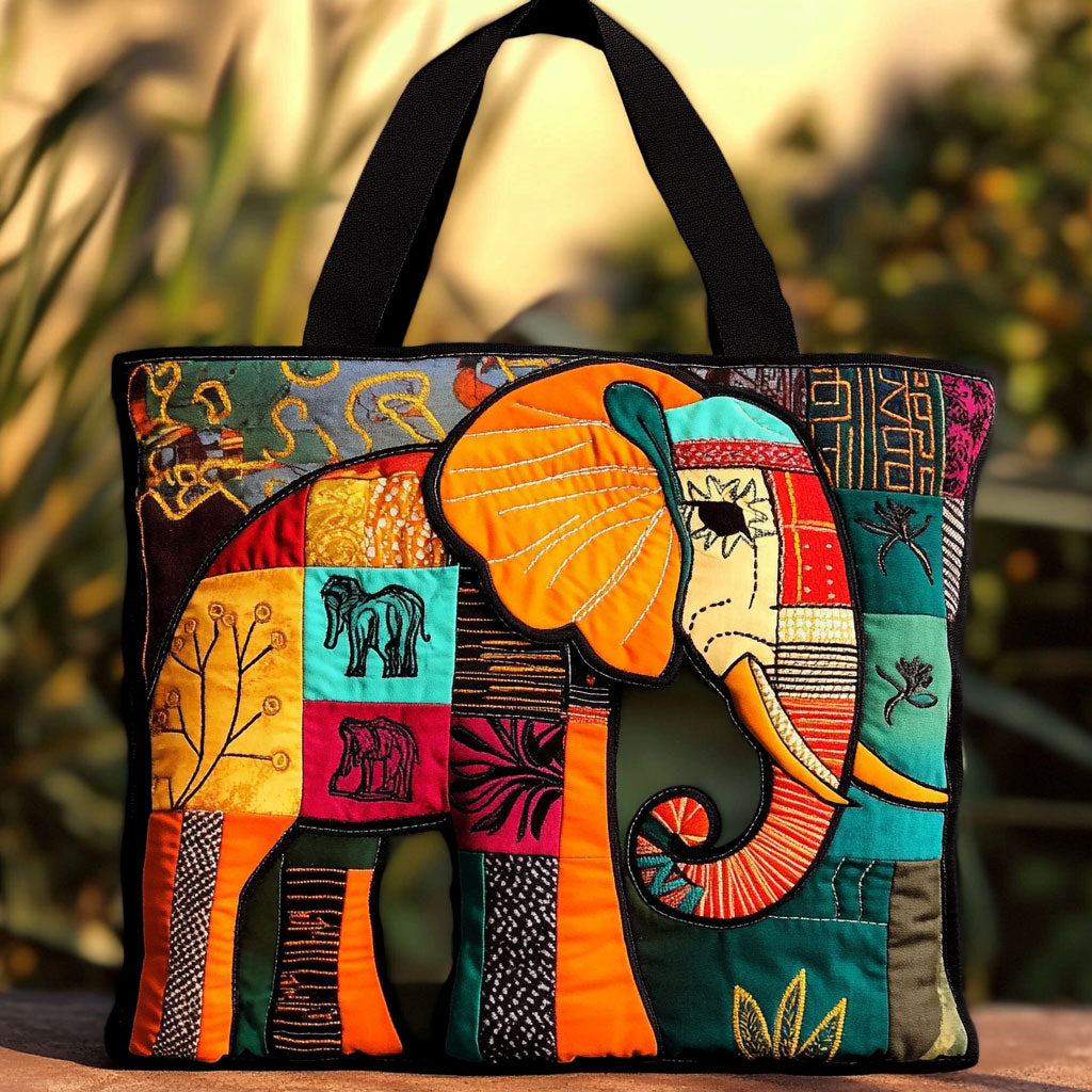 Bolsa Tote Acolchada de Esencia Tribal de Elefante