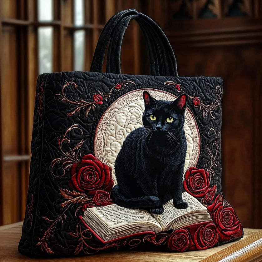 Bolsa Tote Acolchada de Gato Negro Místico