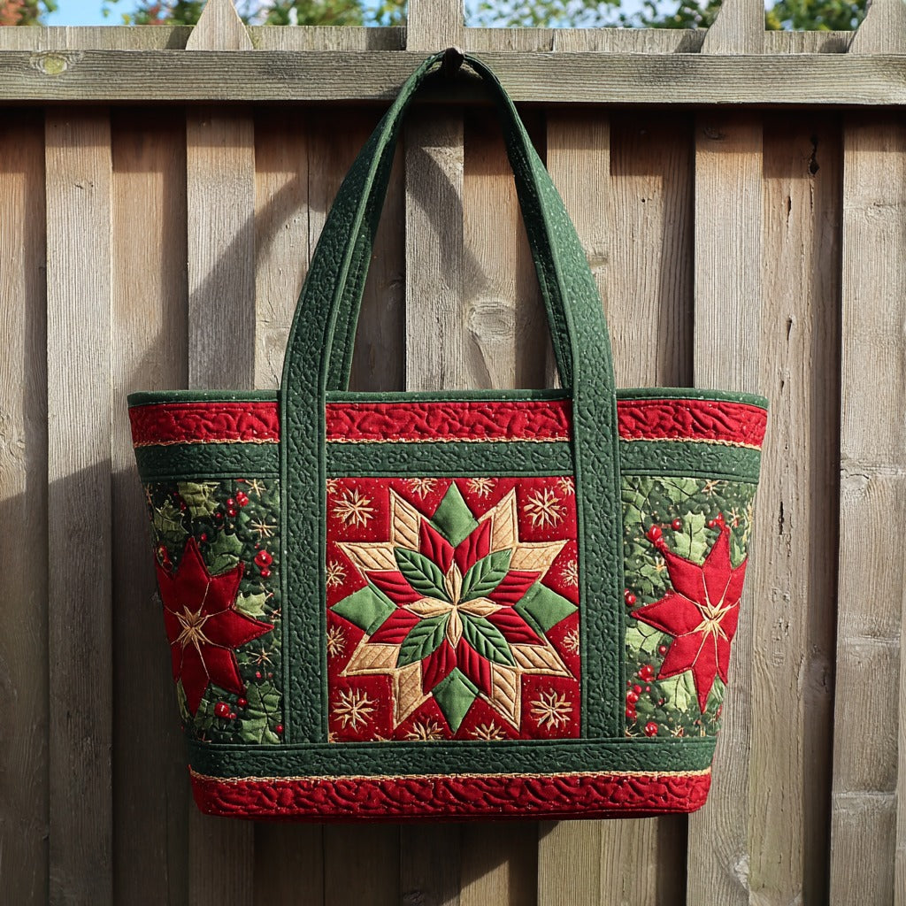 Bolso Tote Acolchado con Copos de Nieve Rojos