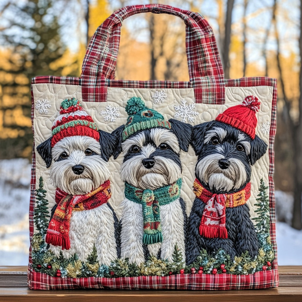 Bolsa Tote Acolchada de Invierno Acogedora con Schnauzers