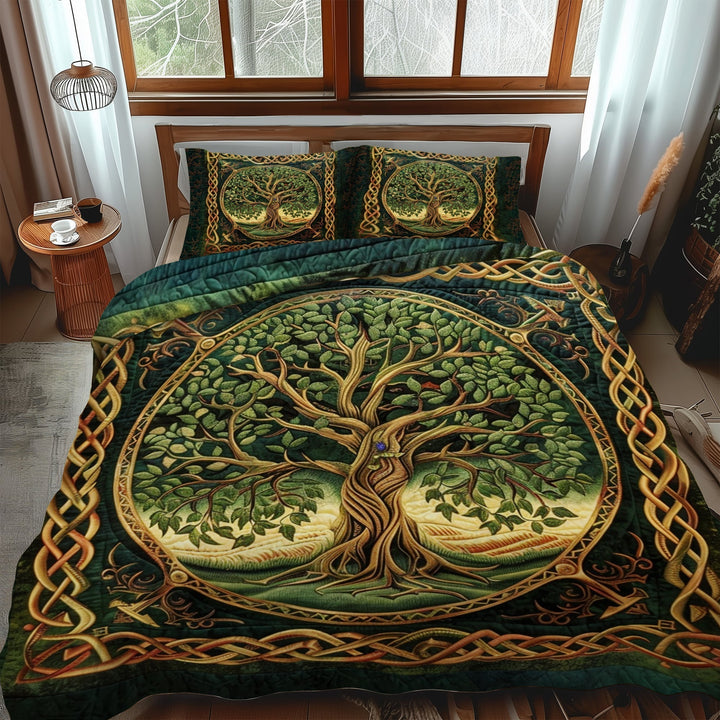 Conjunto de Ropa de Cama Acolchado Celta de 3 Piezas Árbol de la Vida Majestuoso