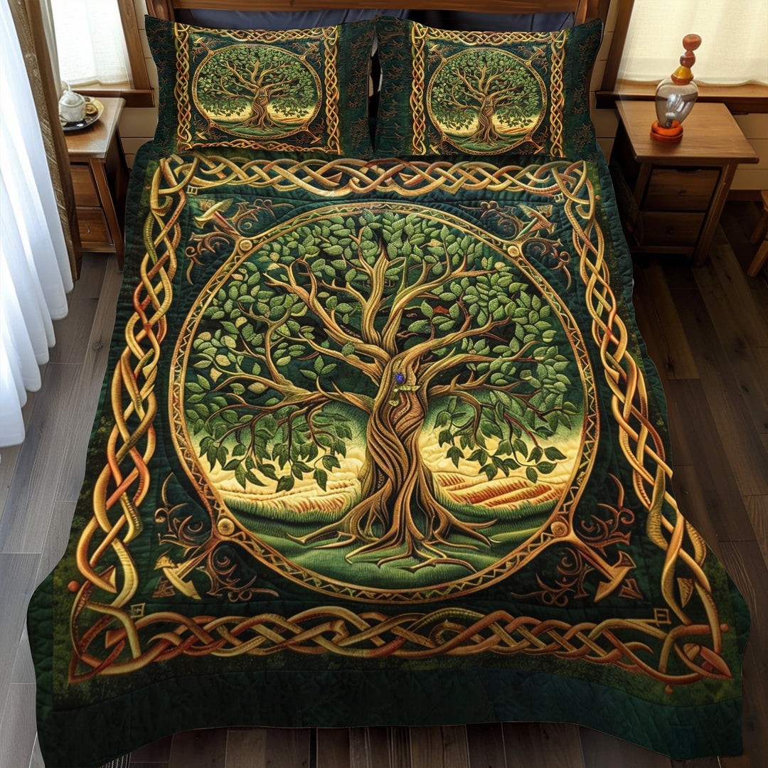 Conjunto de Ropa de Cama Acolchado Celta de 3 Piezas Árbol de la Vida Majestuoso