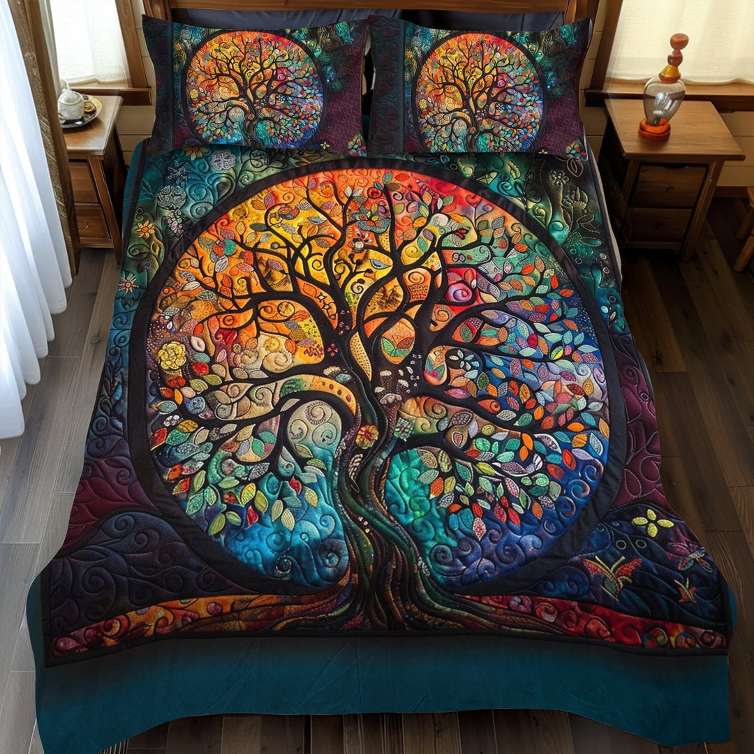 Conjunto de Ropa de Cama Acolchado de 3 Piezas Árbol de la Vida Celta Intrincado