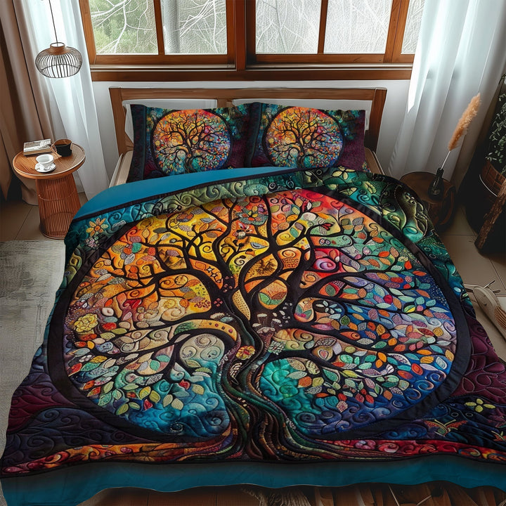 Conjunto de Ropa de Cama Acolchado de 3 Piezas Árbol de la Vida Celta Intrincado