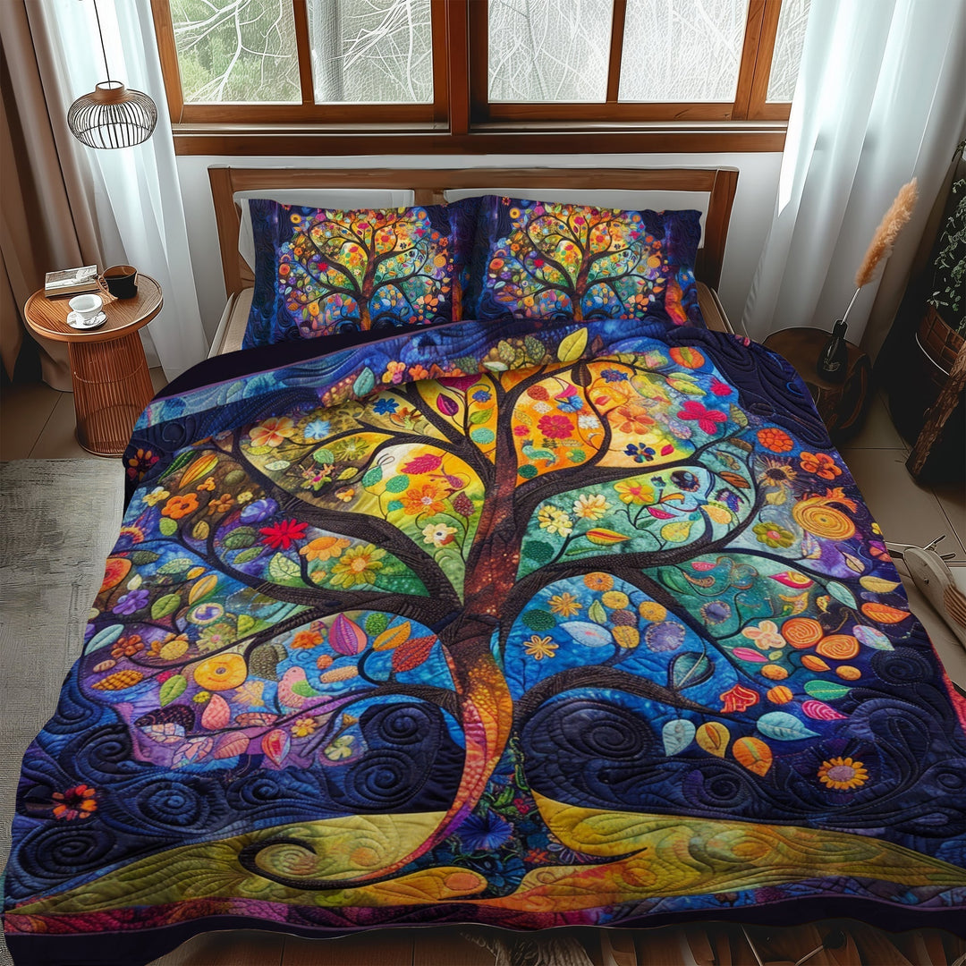 Conjunto de Ropa de Cama Acolchado de 3 Piezas Árbol de la Vida Celta Ornamental