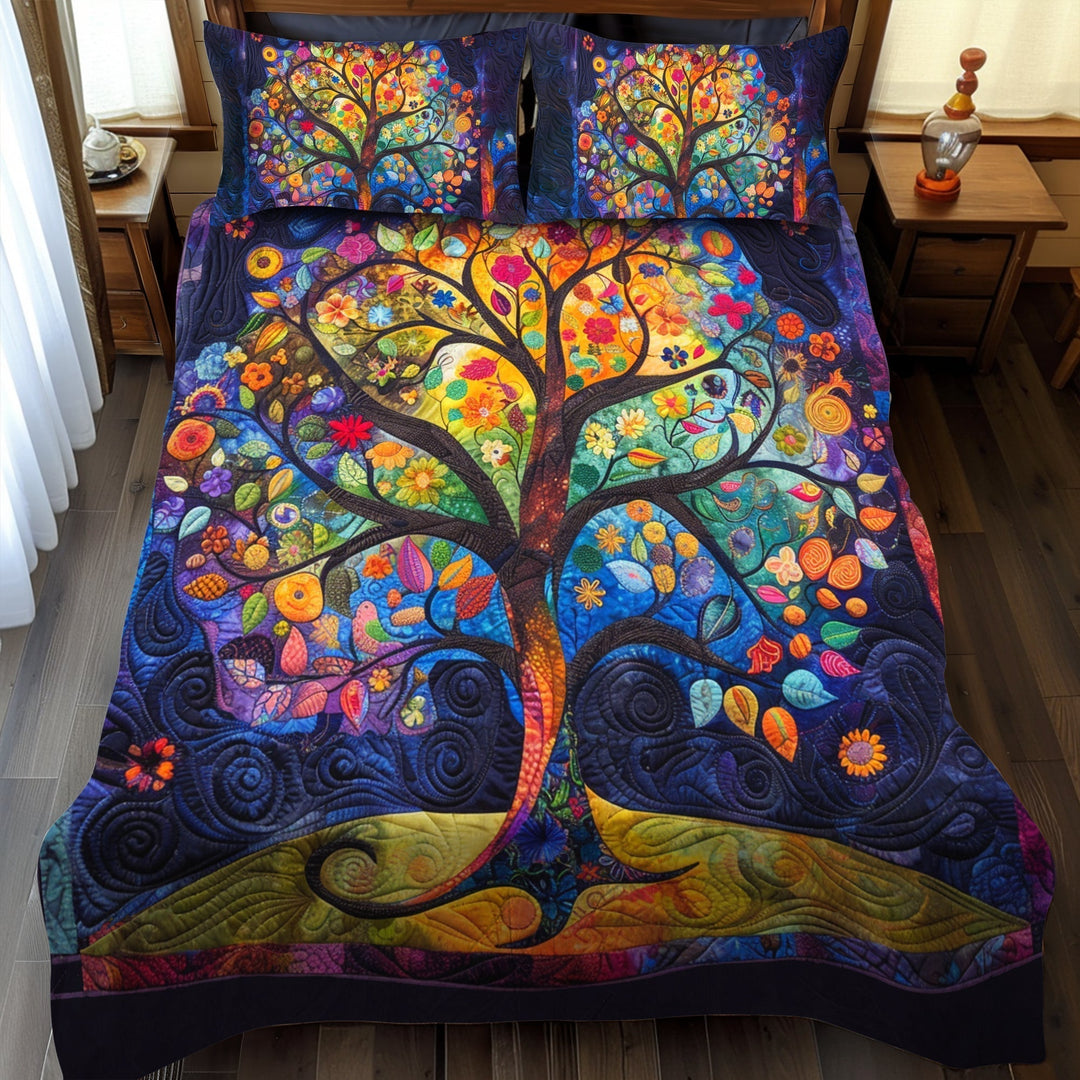 Conjunto de Ropa de Cama Acolchado de 3 Piezas Árbol de la Vida Celta Ornamental