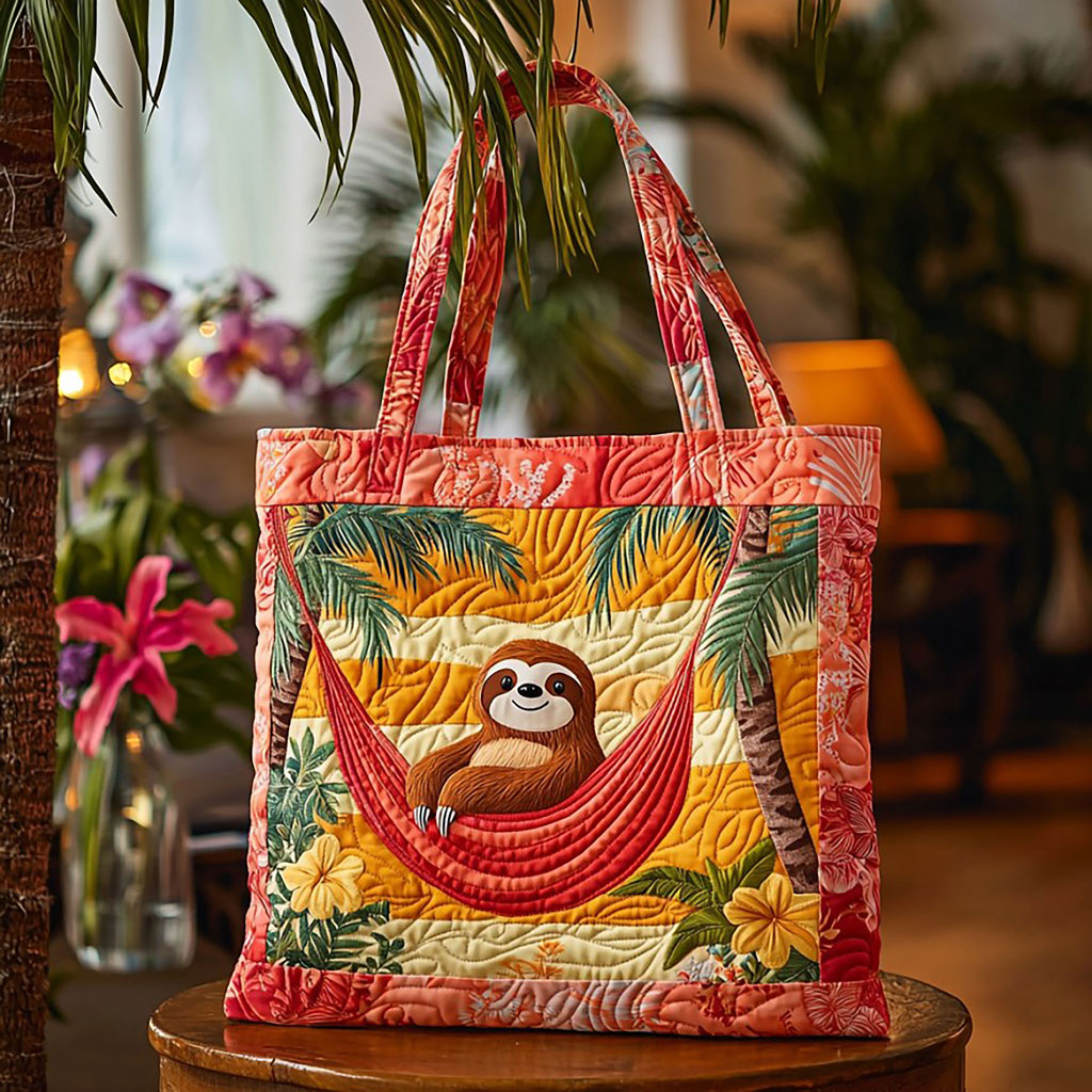 Bolsa Tote Acolchada de Perezoso Tropical Verano