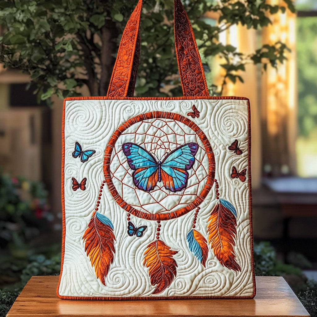 Bolsa Tote Acolchada con Diseño de Atrapa Sueños y Mariposa