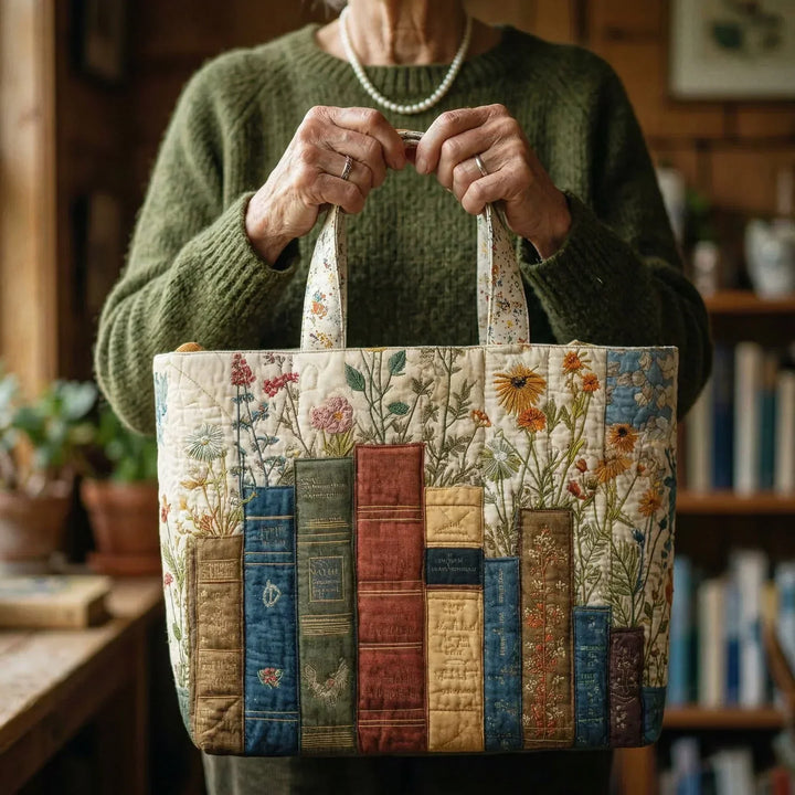 Bolso Tote Acolchado - Libros y Flores