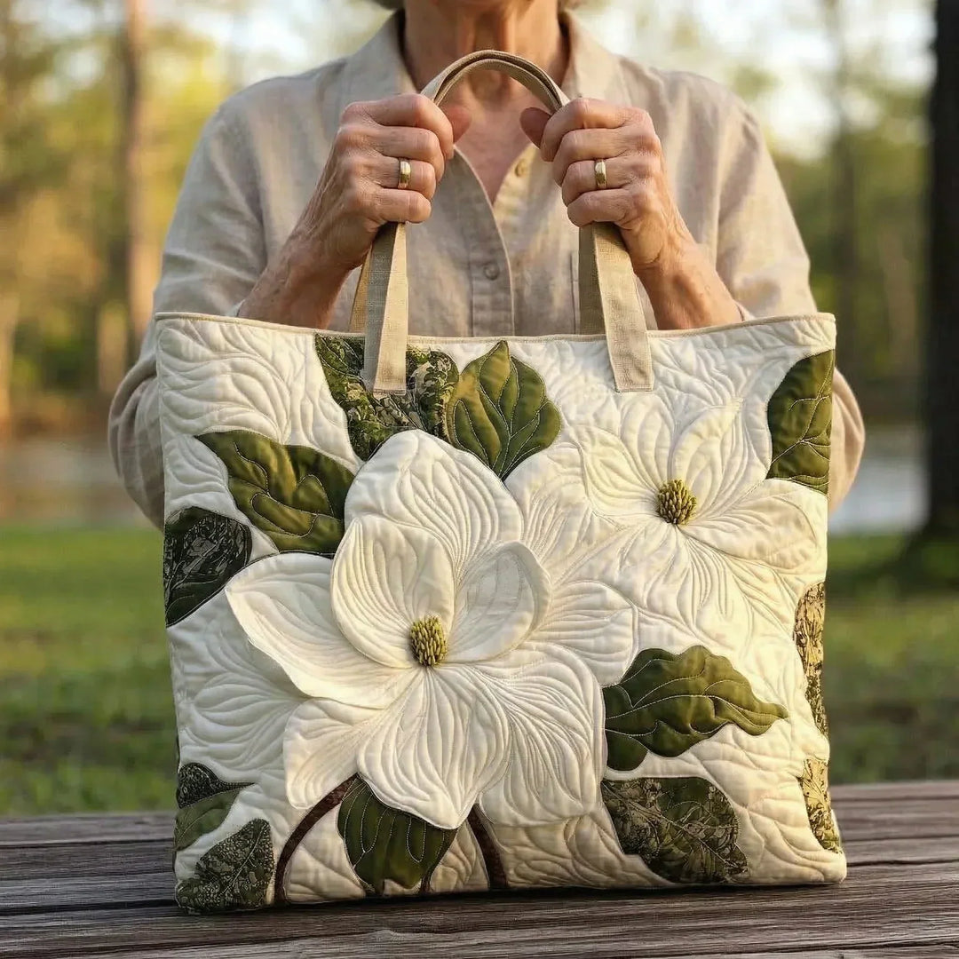 Bolsa Tote Acolchada - Lirios Blancos Elegantes