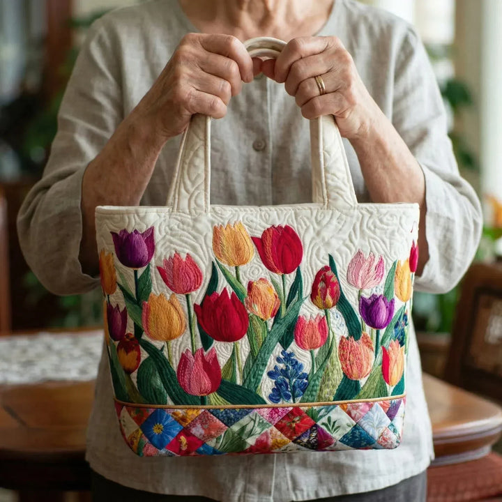 Bolsa Tote Acolchada - Jardín de Tulipanes