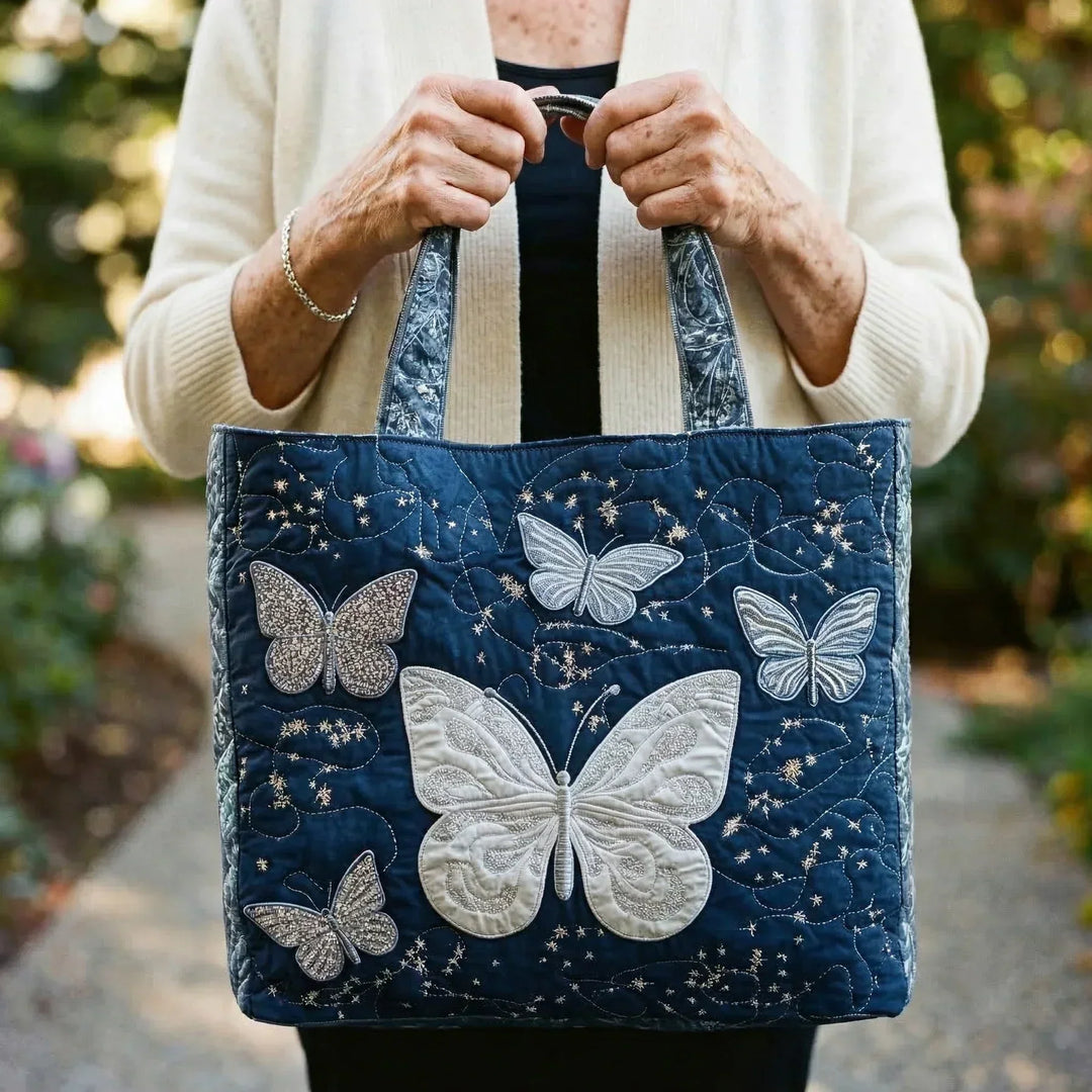 Bolso Tote Acolchado - Mariposa Plateada