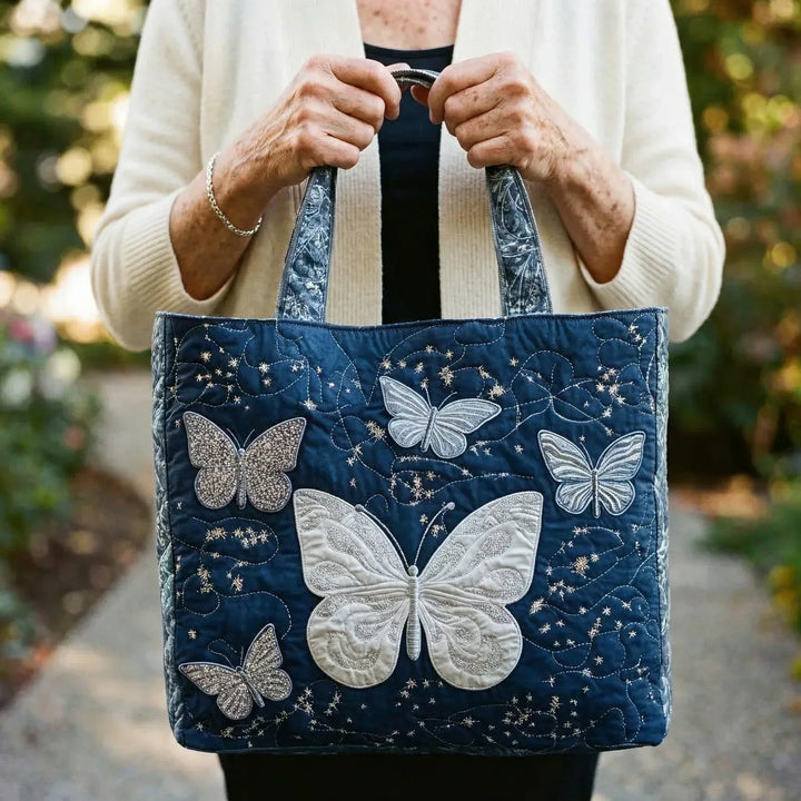 Bolso Tote Acolchado - Mariposa Plateada