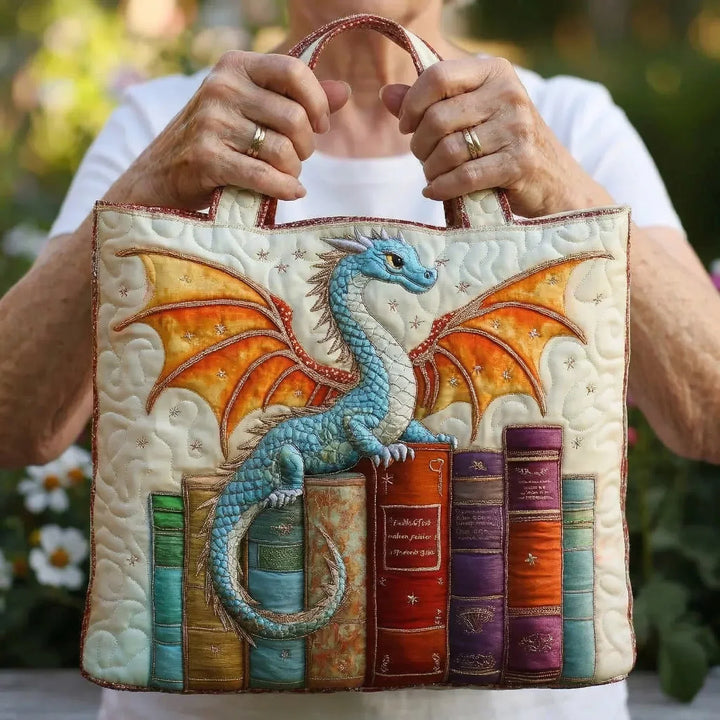 Bolsa Tote Acolchada - Guardián de Libros Dragón Esmeralda
