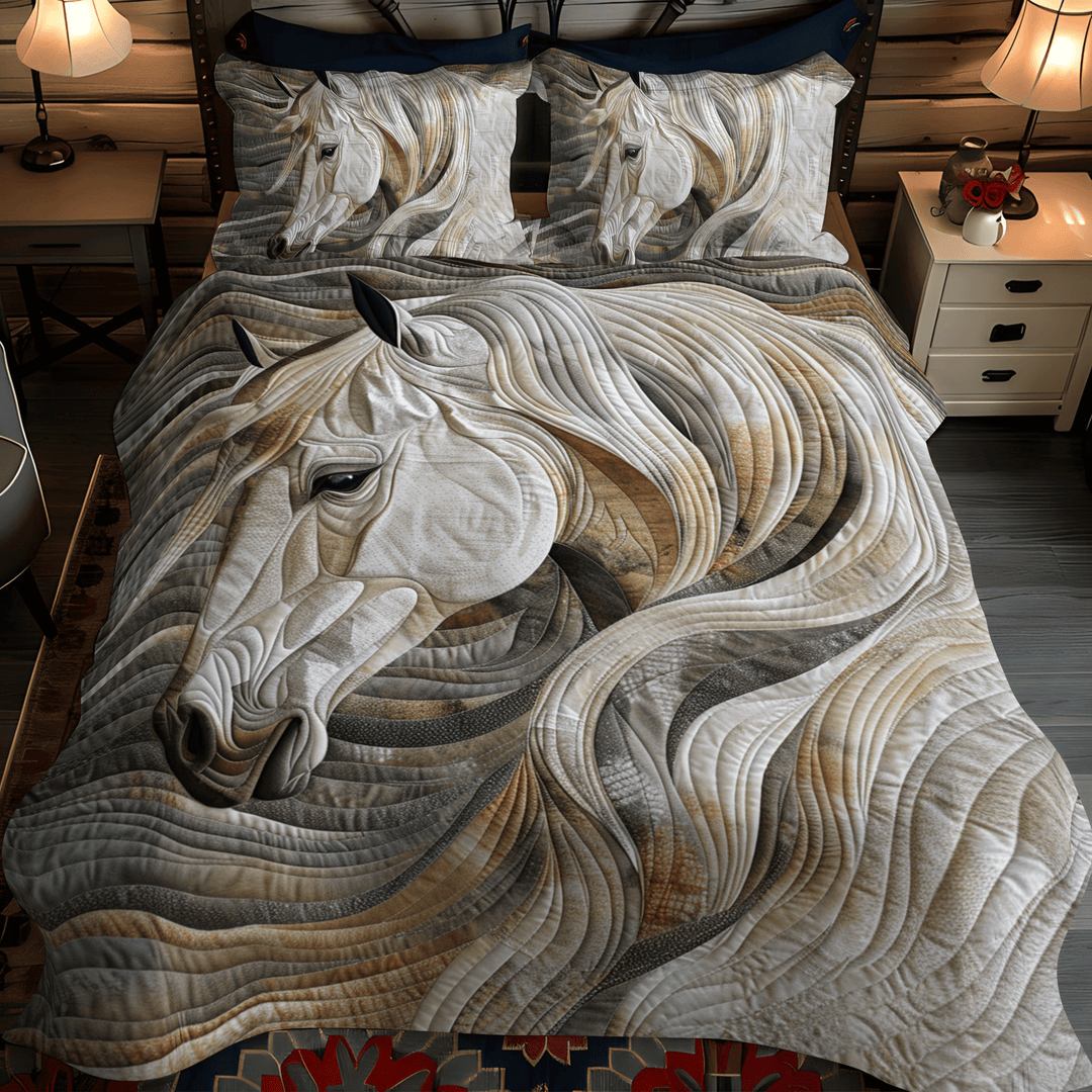 Juego de Ropa de Cama Acolchado de 3 Piezas Caballo Blanco Vibrante