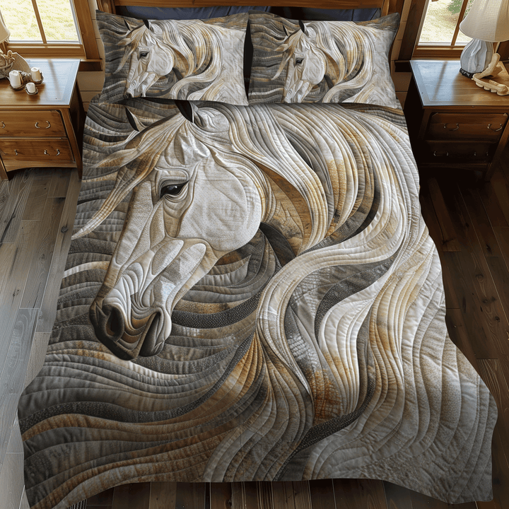 Juego de Ropa de Cama Acolchado de 3 Piezas Caballo Blanco Vibrante