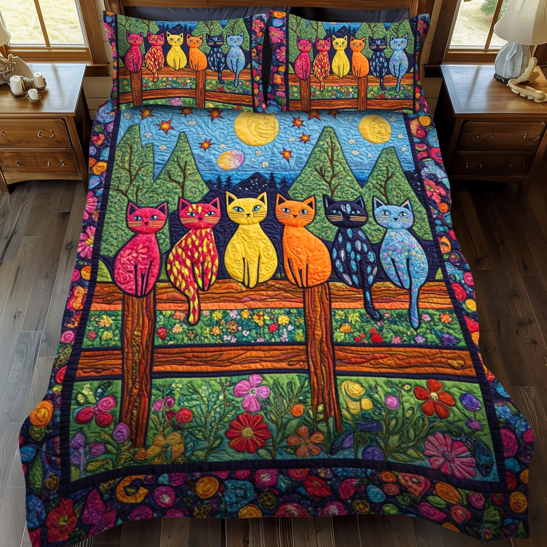 Juego de Ropa de Cama Acolchada de 3 Piezas con Tema de Gato Artístico